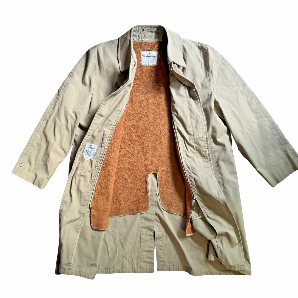Vintage Rainfair Rain Topcoat Trench Coat Tan Beige Mens Size 44 USA Made Lined